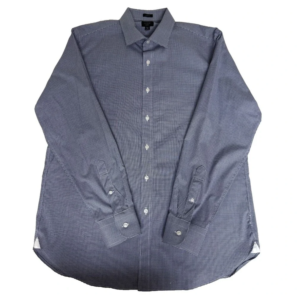 J.Crew Ludlow Button Up Shirt Mens Sz 16.5/35 Navy Gingham Check Long Sleeve